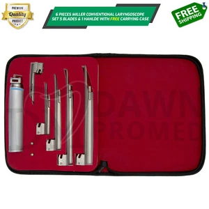 6 Pcs Miller Laryngoscope Kit 5 Conventional Blade 1 Handle W/FREE Case German G - Picture 1 of 12