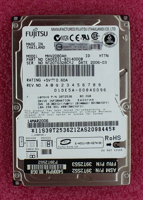 39T2553 - IBM 80GB 5400rpm 2.5 inch 9MM IDE Hard Drive. - Image 1 of 1
