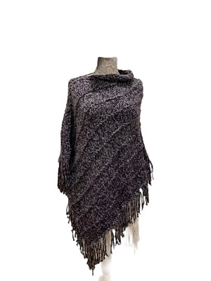 Mujer Talla Única (Gris/Púrpura) Nuevo Hecho a Mano Tejido (Capa-poncho) Foto 1 de 2