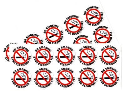 20 - Pegatina NO FUMAR $150 TARIFA LIMPIEZA | Blanco | 1.5" diámetro | Exterior Duradero Foto 1 de 3
