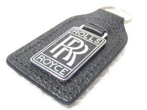 For Rolls Royce Black Leather and Brass Enamel RR Key Ring Fob Key Chain Holder - Picture 1 of 2