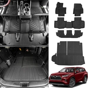 2020-2025 FOR TOYOTA HIGHLANDER 7 SEAT COMPLETE TPE FLOOR MAT SET - BLACK BOMELY - Picture 1 of 8