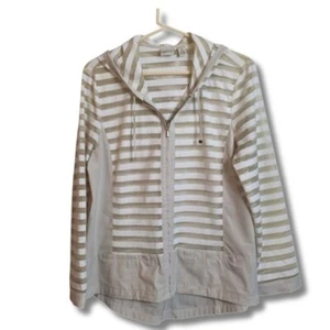 Zenergy Chicos Womens Light Jacket Long Sleeve Beige White Striped Size 2 Large - Picture 1 of 16