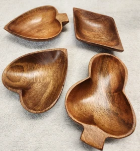 Vintage MCM Monkey Pod Wood Card Suit Bowls Dishes Clubs Spade Heart Diamond - Picture 1 of 8