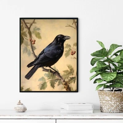 Pôster vintage com estampa de arte de pássaro corvo pintura de arte de parede - Imagem 1 de 4