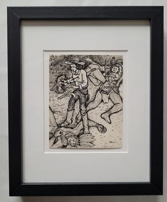 Arte tinta sobre papel PAPOOSE 2010 dibujo original enmarcado David Jablow arte pop Foto 1 de 4