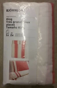 IKEA King Duvet Cover Pillowcases Set BJORNLOKA Red Stripe Yarn Dyed Schitts Cr - Picture 1 of 3