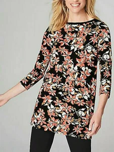 Neu mit Etikett J Jill Wearever Gr. LP gerippter Besatz 3/4 SL Tunika schwarz pink botanische Blüte $ 89 - Bild 1 von 12