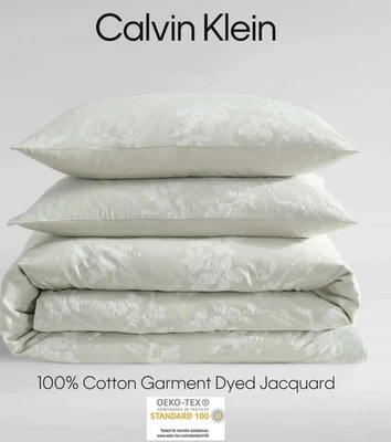 Juego de edredón 3 piezas Calvin Klein Spring Branches Queen suave verde floral jacquard Foto 1 de 4