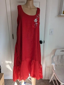 Made in Italy Women's  Red Linen Dress  Maxi. - Picture 1 of 10