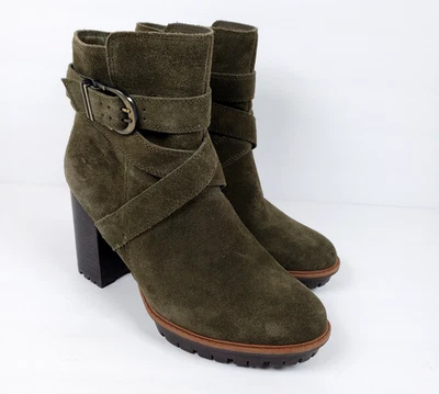 Naturalizer Lyra Mujer Talla 8 Verde Oliva Gamuza 3.5" Tacón Botín Botas Zapatos Foto 1 de 4