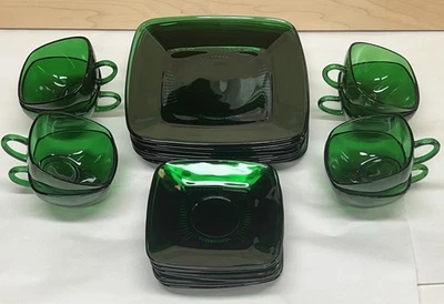 Anchor Hocking Fire-King Verde Dije Cuadrado (24 piezas) Plato Taza y Platillo 8 ea Foto 1 de 4