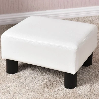 Small Ottoman Footrest PU Leather Footstool Rectangular Seat Stool White - Image 1 of 4