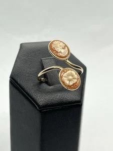 Anello 14kt Con 2 Cammei In Conchiglia Corniola 10x8mm - Foto 1 di 6