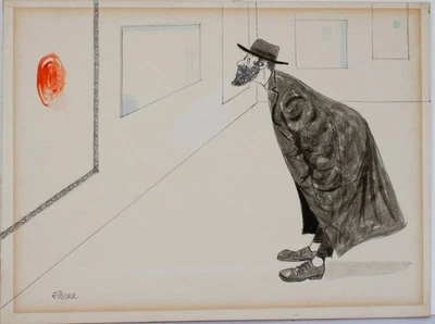 MUSEO DEL RABINO JUDÍO JUDAICA FIRMADO CARTÓN PINTURA MEDIOS MIXTOS JHERR Foto 1 de 4