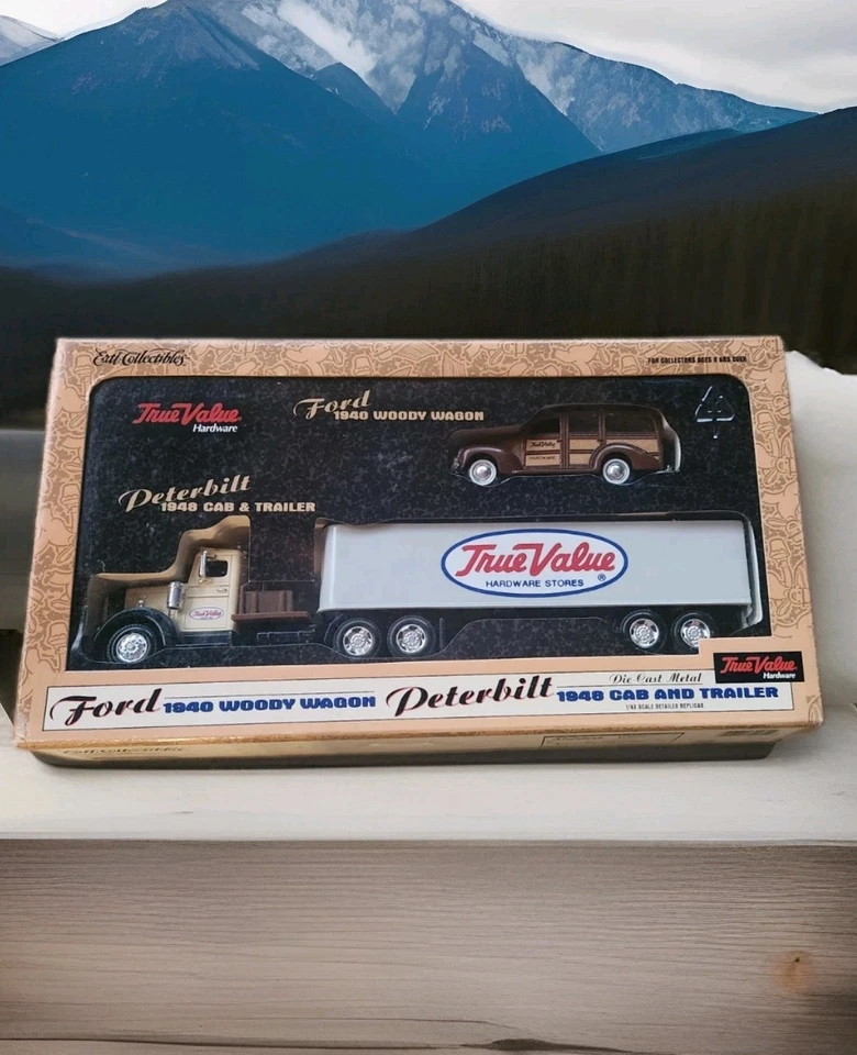 True Value 1940 Ford Woody Wagon & 1948 Peterbilt  Cab and Trailer Diecast 1996 - Image 1 of 4