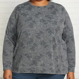 Land's End Thermo Shirt Damen 2X grau Blumen Pullover Stretch weich Landhaus kuschelig - Bild 1 von 12
