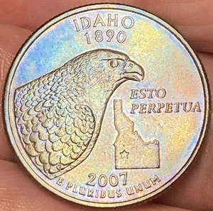 2007-D Idaho State Quarter Beautiful Lustrous Gold/Blue Toned Coin  #33 - Picture 1 of 12