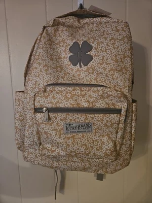 NWT Lucky Brand Canvas Backpack Floral Book bag 12x18x5.5  Flowers Daisy Logo - Image 1 of 4