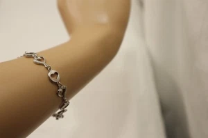 STERLING SILVER STAMPED DL OPEN HEART TENNIS LINK BRACELET -8.3 GRAMS - Picture 1 of 16