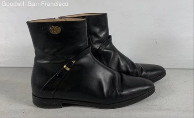 Gucci телячья кожа Италии черный кожаный молнии блок каблука лодыжки женщин ботинок размер 38,5 - Изображение 1 из 4