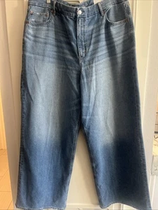 American Eagle Sz 20 35W Strigid Curvy Baggy Super High Rise Denim Blue Jeans - Picture 1 of 8