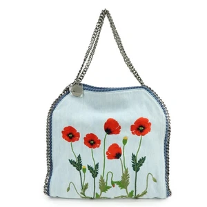 STELLA MCCARTNEY Falabella Embroidery Denim Shoulder Bag Light Blue Used F/S - Picture 1 of 23