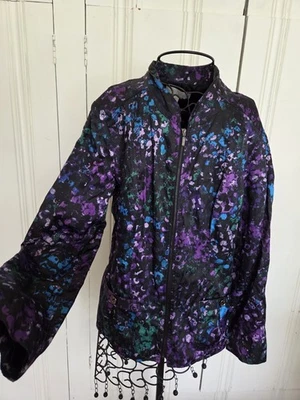 Laura Ashley Jacket size Medium Art Full Zip Splatter Print Purple Green Blue - Image 1 of 4