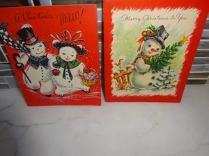 2 Vtg Snowman Snow Woman Christmas Greeting Card w Glitter Sugar UNUSED USA - Picture 1 of 4