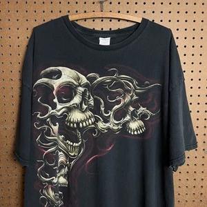 Vintage Gothic Emo T-shirt Men 3XL Black Cyber Skulls Goth Grunge Opium Y2K - Picture 1 of 9