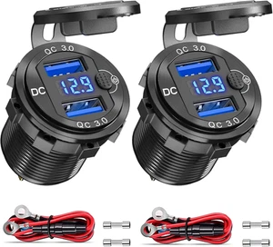Pack 2 Prises USB 12V, Double Charge Rapide 3.0, Prise Chargeur Aluminium Étanche - Photo 1 sur 12