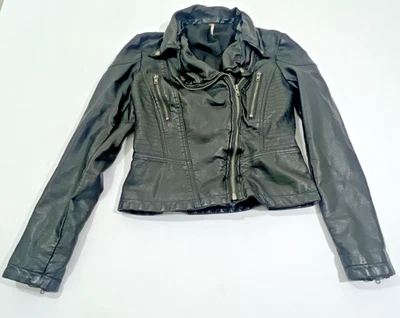 Free People Women’s Size 4 Black Vegan Leather Motorcycle Jacket Biker Coat - Image 1 of 4