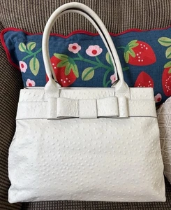 Kate Spade New York White Charm City Diehl Tote Bag Ostrich Embossed Leather - Picture 1 of 17
