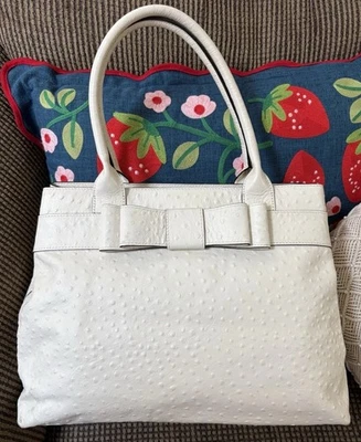 Kate Spade New York White Charm City Diehl Tote Bag Ostrich Embossed Leather - Image 1 of 4
