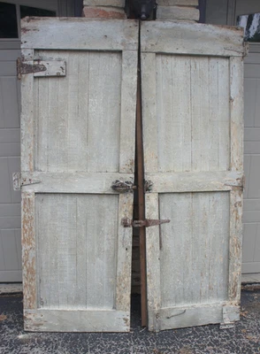 Pair Antique Primitive Wood Swing Farm Barn Doors salvaged 73"x 26"x1 3/4" - Image 1 of 4