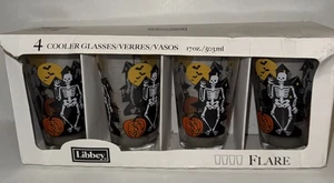 4 Libbey Halloween Gläser SKELETT Kürbis Fledermäuse Spukhaus RAR NEU - Bild 1 von 3