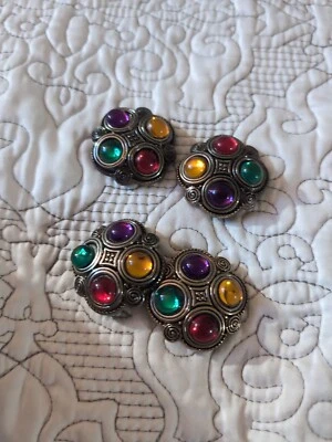 LARGE, VINTAGE, COLORFUL RHINESTONE BUTTONS Covers - SET OF 4 - Image 1 of 2