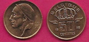 BELGIUM 50 CENTIMES 1998 UNC BAUDOUIN I,BELGIQUE,HELMETED MINE WORKER LE - Picture 1 of 1