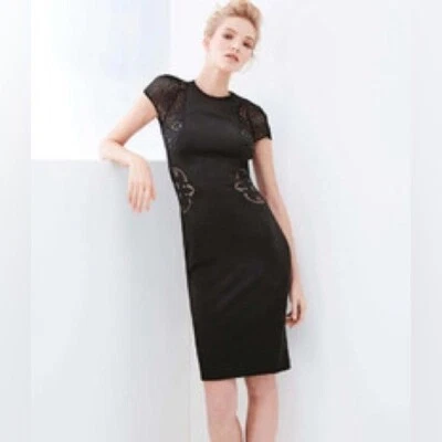 Stella McCartney Mesh Inset Floral Embroidered Sheath Dress Black Sz 44 - Imagem 1 de 4