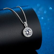 Valentings Gift 925 Sterling Silver Simulated Diamond Round Necklace For Her UK