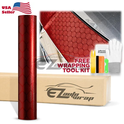 Hoja de envoltura de vinilo calcomanía hexagonal de fibra de carbono satinado rojo oscuro de panal Foto 1 de 4