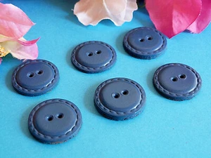 722B Real Old Buttons Leather Blue Cérulé Lot 6 Buttons EP 1970/80 - Picture 1 of 4