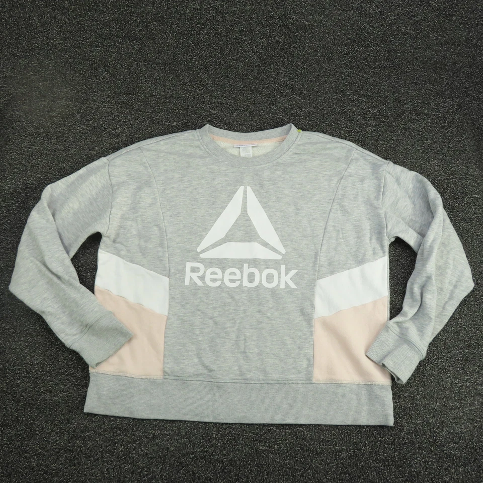 Camisa Reebok Mujer Grande Gris y Blanco Manga Larga Correr Entrenamiento Gimnasio Damas Foto 1 de 4