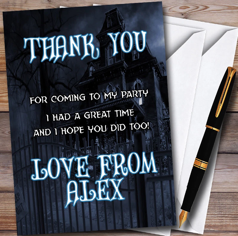 Dark Haunted House Personalised Halloween Party Thank You Cards - Image 1 of 1