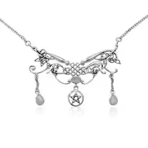 Pentáculo Celta Fairy Reina 925 Collar de Plata de Ley Piedra Luna Joyería Fina - Imagen 1 de 2