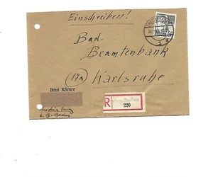 FZ Baden / Baden - Baden violetter L1 auf Beh.-R-Zettel auf E.-Brief  m. EF 25 - Bild 1 von 2