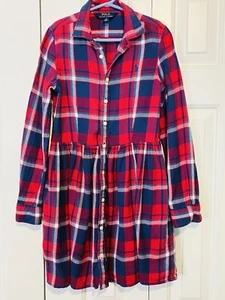 Girls Ralph Lauren Polo Dress Red Fit Flare Flannel Plaid Pony S 10 - Picture 1 of 9