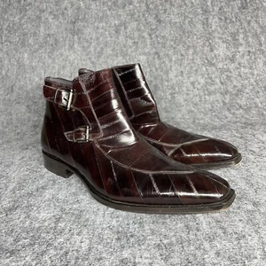 Mezlan Scarpe Uomo 11 M Marrone Anguilla Pelle Doppia Fibbia Cinturino Stivaletti Esotici - Foto 1 di 15