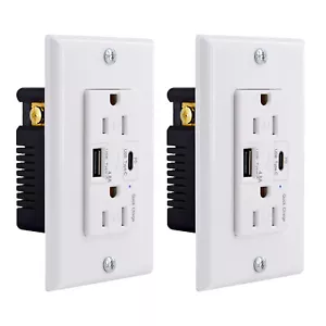 Quick Charge 4.8A USB Type C Wall Outlets 24W QC 3.0 15Amp TR Receptacles UL ×2 - Picture 1 of 12