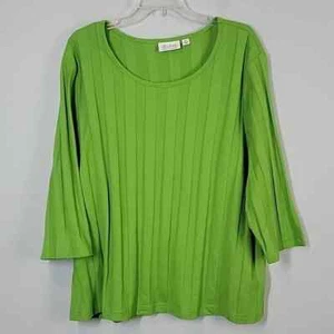 denim & co solid lime kelly green 3/4 sleeve ribbed top womens size 3X - Picture 1 of 5